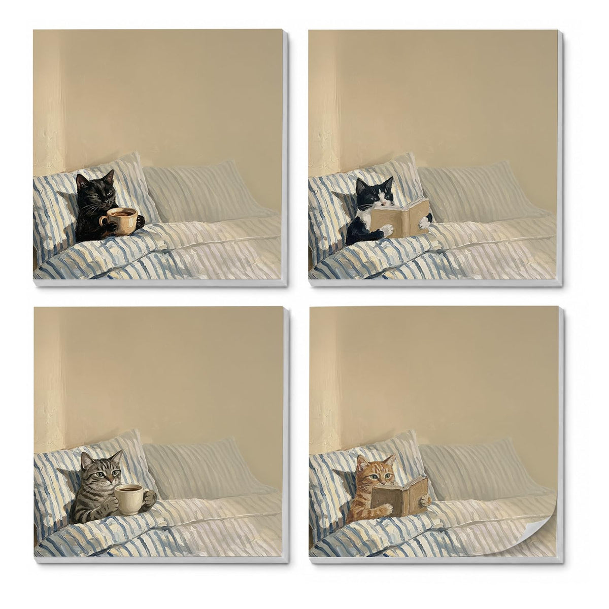 Cat Sticky Notes 3x3, Funny Cute Cat Sticky Notes 4 Pads, Cute Notepads Office Supplies Gifts for Women Men Coworkers Cat Lovers