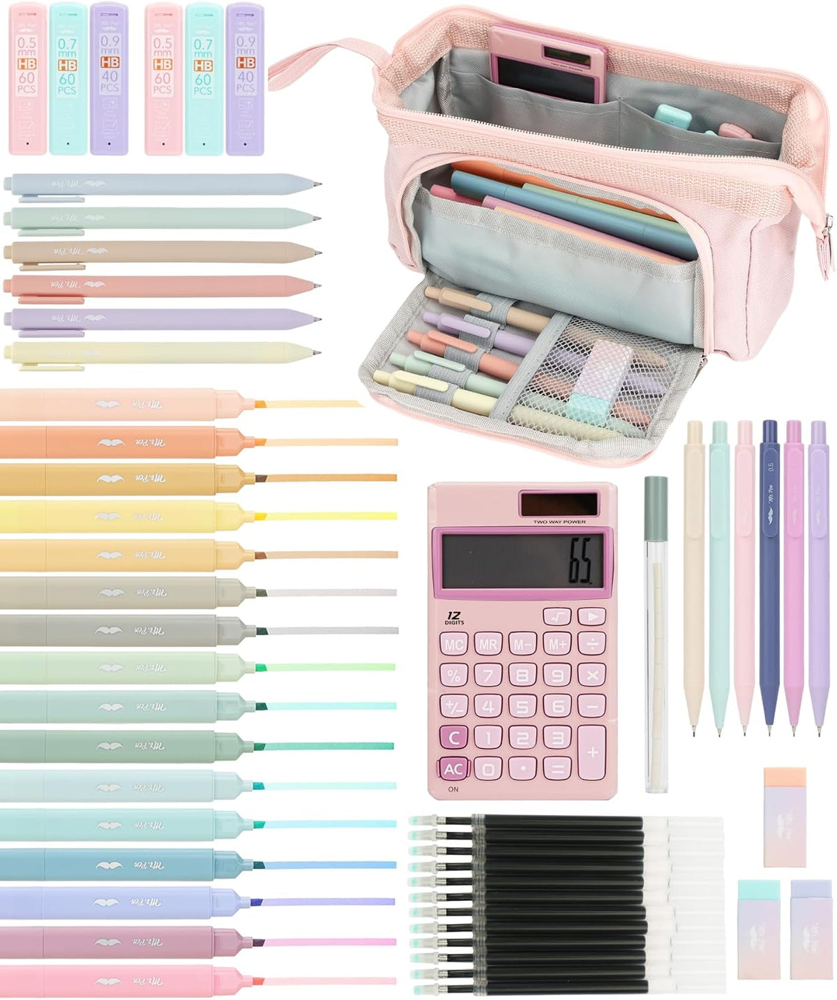 Mr. Pen- Cute School Supplies with Pen Case, 52 pcs, Pink, College Supplies
