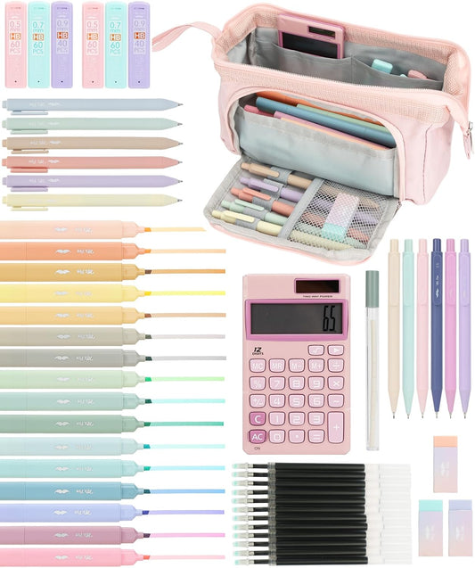 Mr. Pen- Cute School Supplies with Pen Case, 52 pcs, Pink, College Supplies