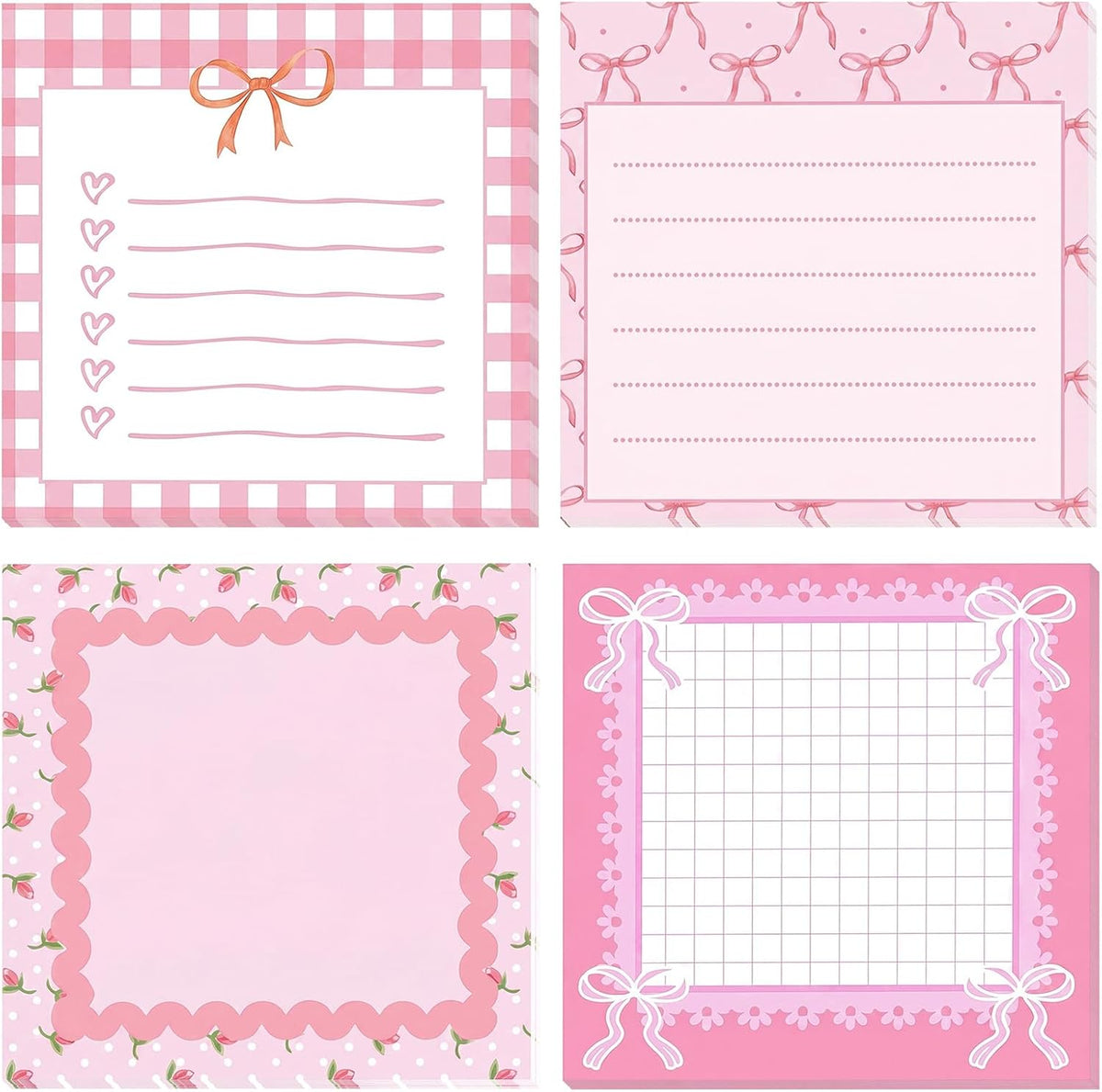 Cute Sticky Notes Pink Sticky Notes 48 Pads 3x3 Inch Bow Design Note Cute Memo Pads for Office Desk Decor Party Favors Women Friends