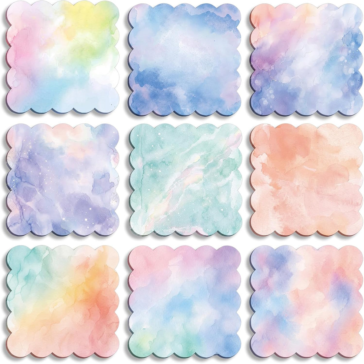 9 Pcs Scalloped Sticky Notes 3x3 Inch,Watercolor