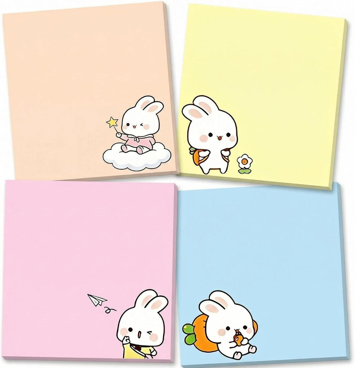 Cute Kawaii Bunny Sticky Notes 3x3 Inch 4 Pads 80 Sheets Memo Pads
