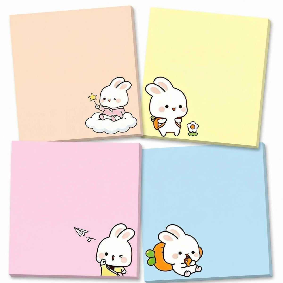 Cute Kawaii Bunny Sticky Notes 3x3 Inch 4 Pads 80 Sheets Memo Pads