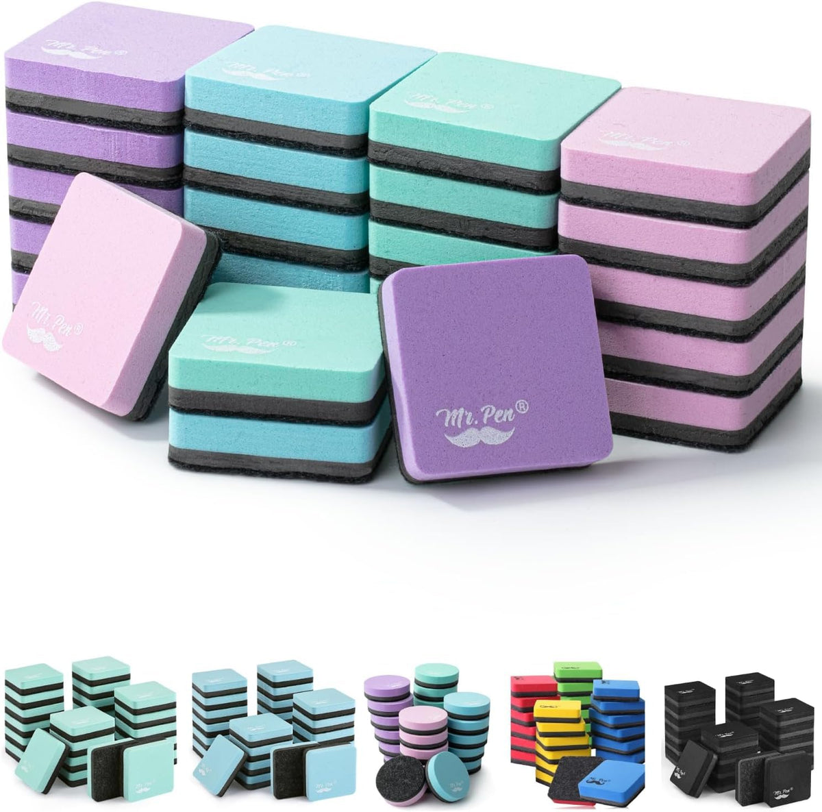 Mr. Pen- Mini Magnetic Dry Erase Erasers, 2" x 2", 24 Pack