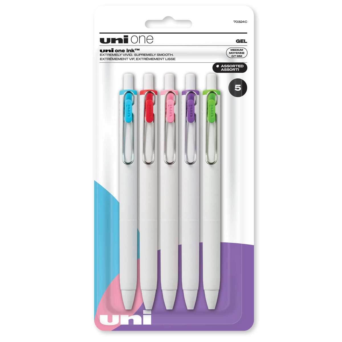 uniball™ one Gel Pens, Medium Point (0.7mm), Assorted Ink, 5 Pack