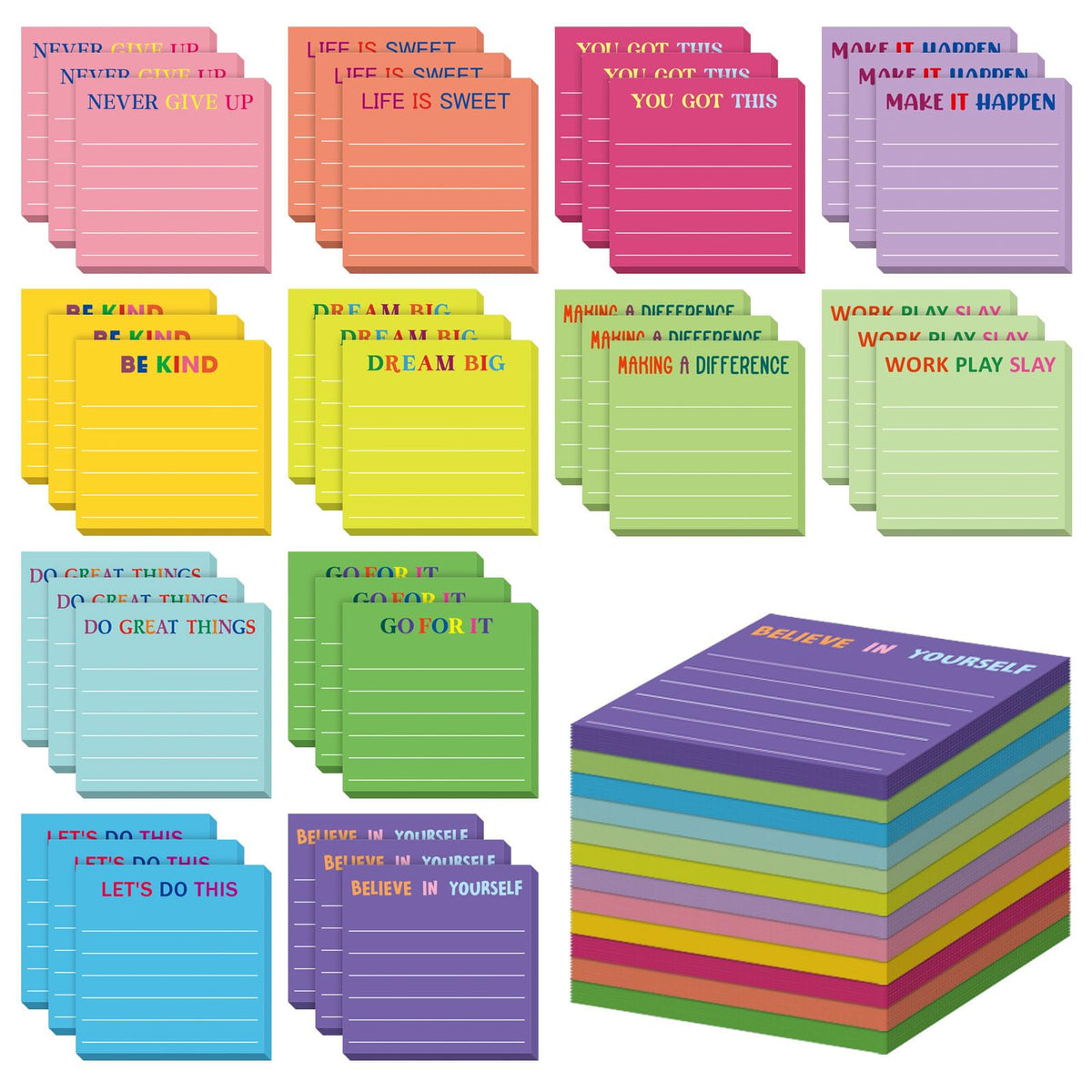 Yinder 24 Pcs Inspirational Sticky Notes Gifts, Appreciation, Multicolor