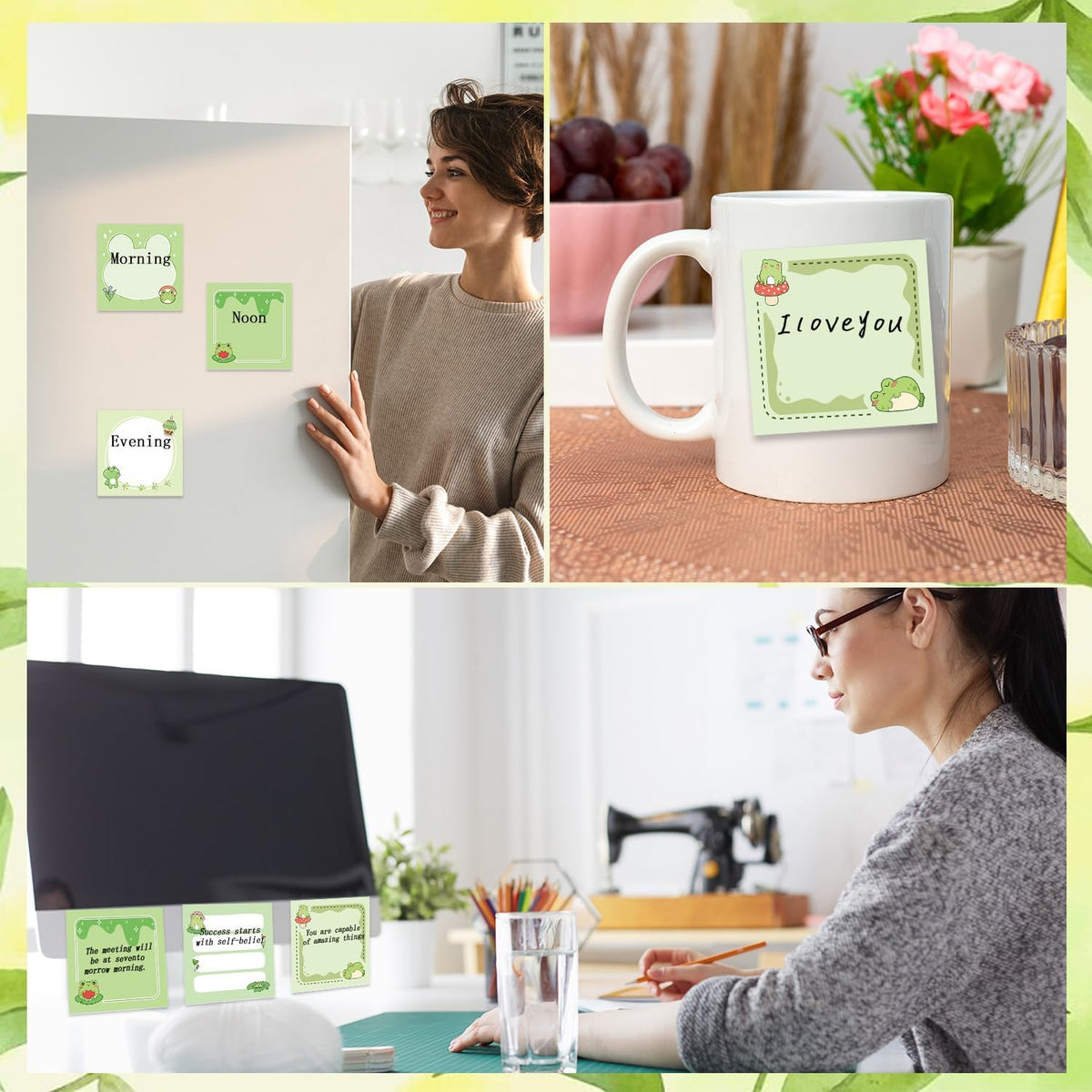 Frog Sticky Notes 3x3 Cute Animal Stationery 9-Pack