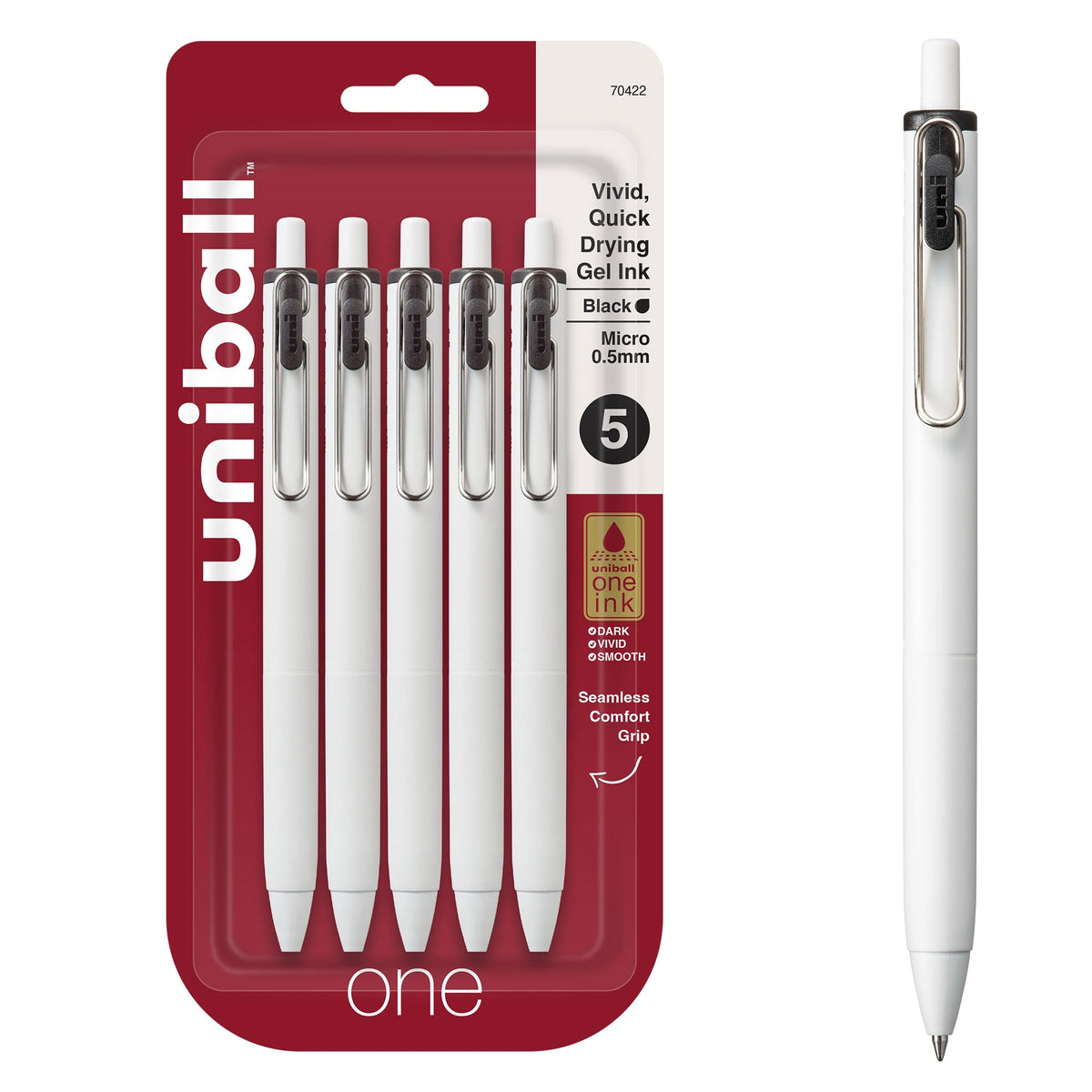 uniball™ one Gel Pens, Medium Point (0.7mm), Assorted Ink, 5 Pack
