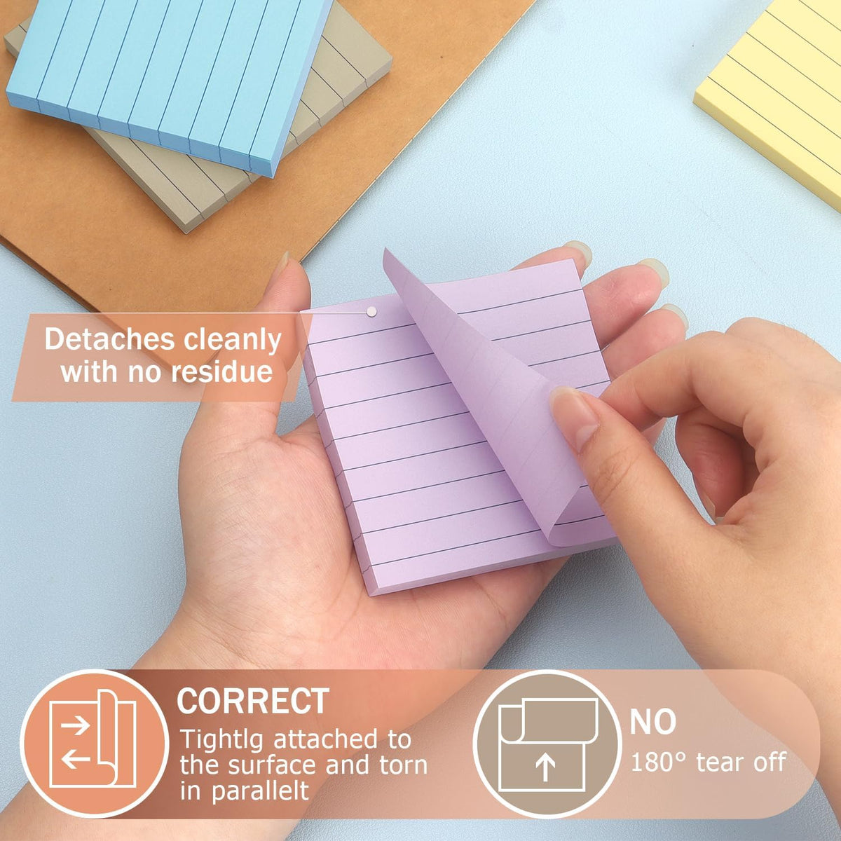 Eastern Wolf Lined Sticky Notes, 3x3 Inch, 8 Pack, Light Colors, 640 Sheets