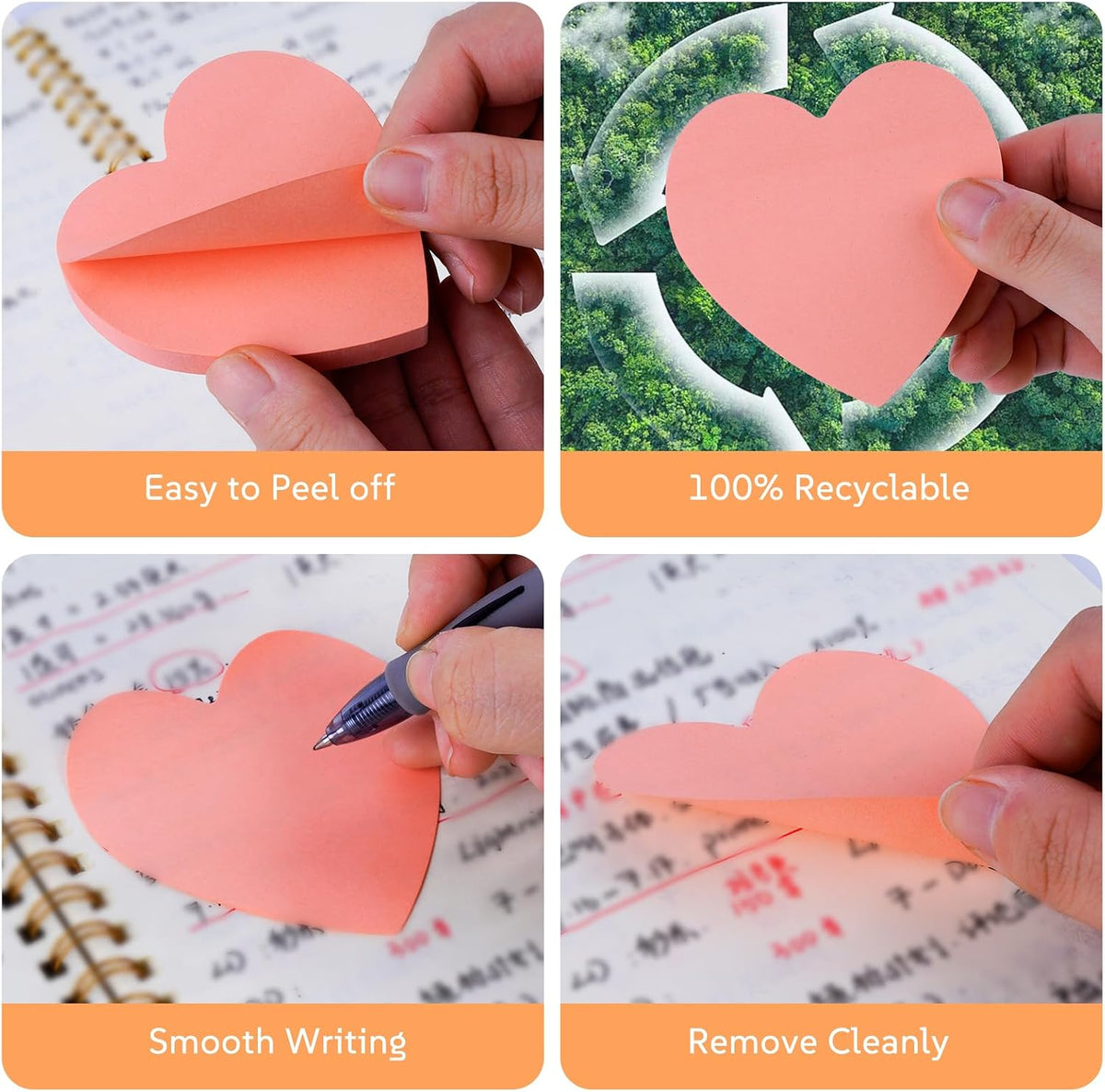 Heart Sticky Notes 640 Sheets, 8 Pads Cute Heart Shaped Post it Notes