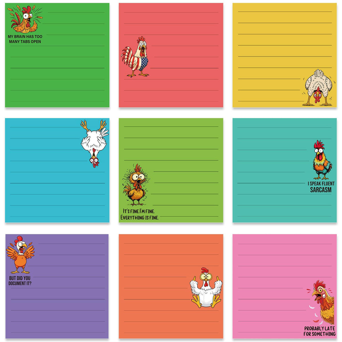 Funny Cat Sticky Notes 3x3 Gifts Cat Lovers 9-Pack