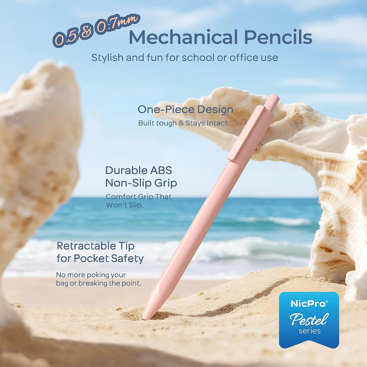 Nicpro Pastel Mechanical Pencil Set, 0.5 & 0.7mm Cute Pencils, Pack of 6