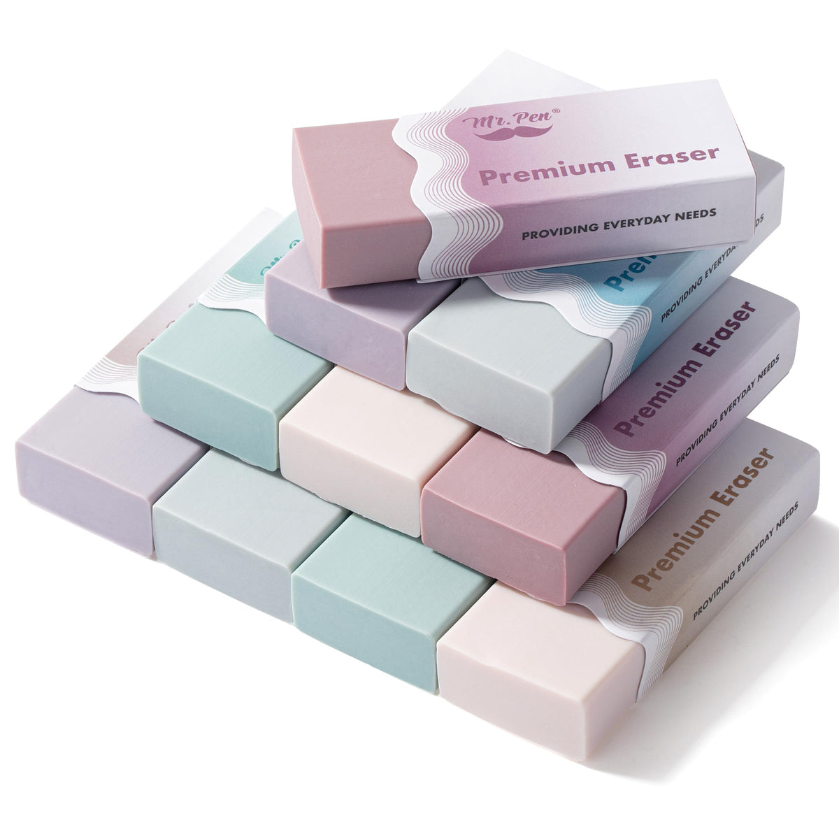 Mr. Pen- Pencil Eraser, 10 Pack, Pastel Colors
