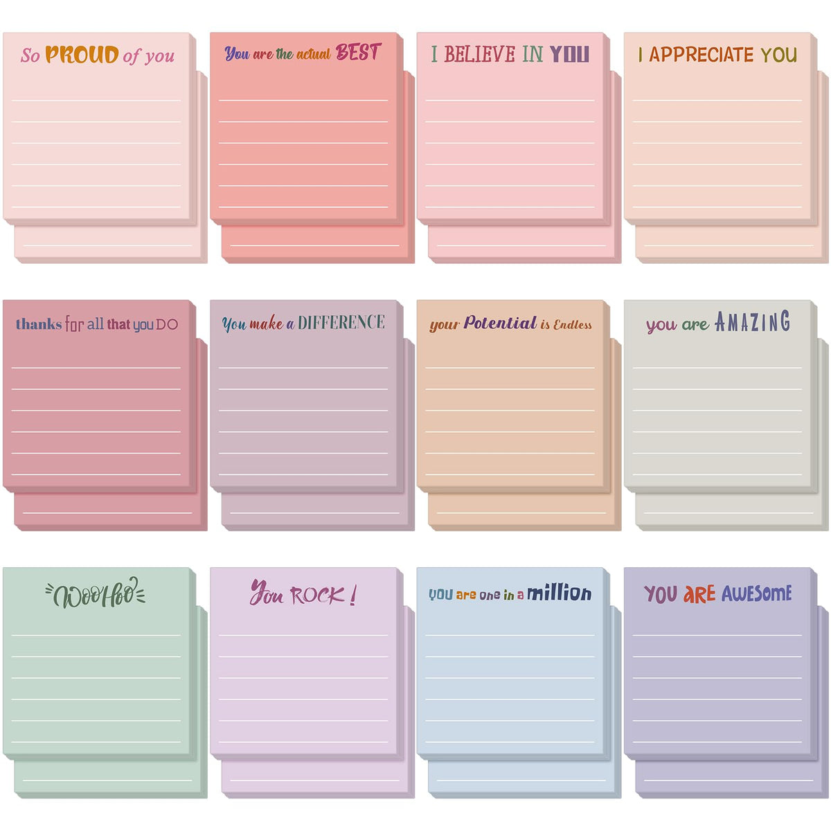 Yinder 24 Pcs Inspirational Sticky Notes Gifts, Appreciation, Multicolor