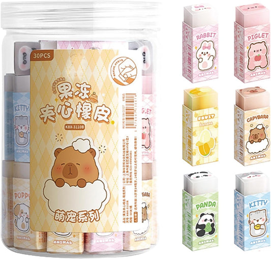 30 Pcs Cute Erasers Cartoon Animal Eraser Kawaii 3D Erasers Pencil Eraser for Students Girls Boys Women School Office Supplies Small Eraser Gift Pack (Animal)