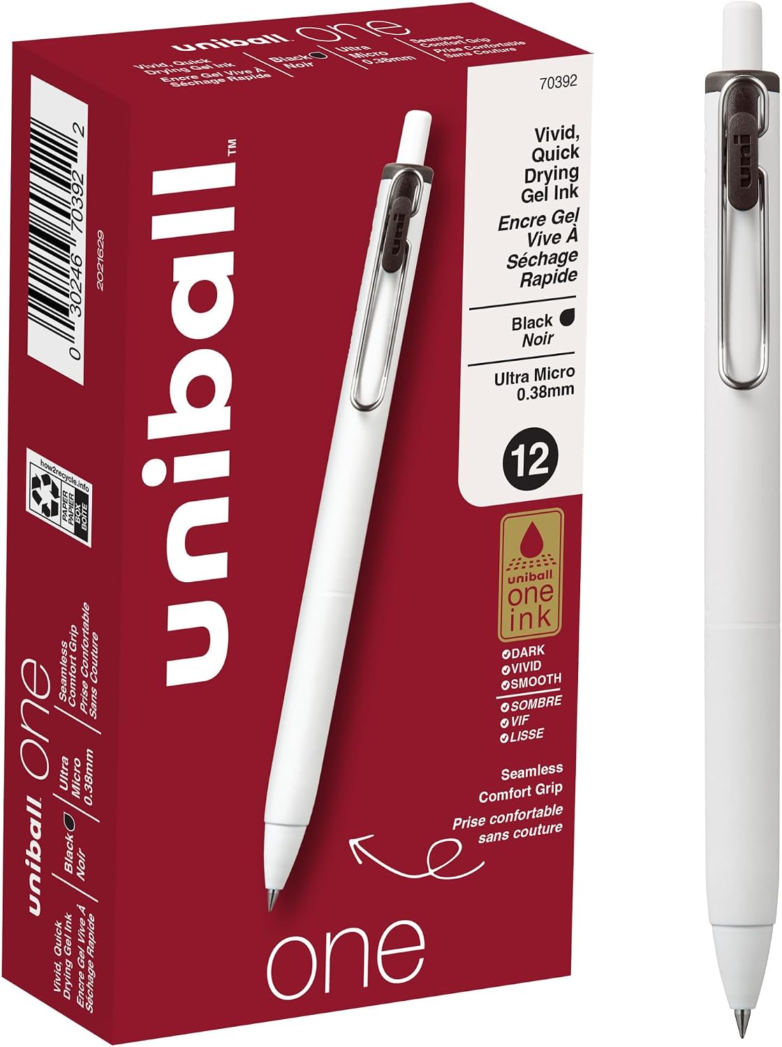 Uniball One Gel Pen 12 Pack; 0.38mm Ultra Micro Black Pens; Gel Ink Pens | Office Supplies Sold by Uniball are Pens; Ballpoint Pen; Colored Pens; Gel Pens; Fine Point; Smooth Writing Pens