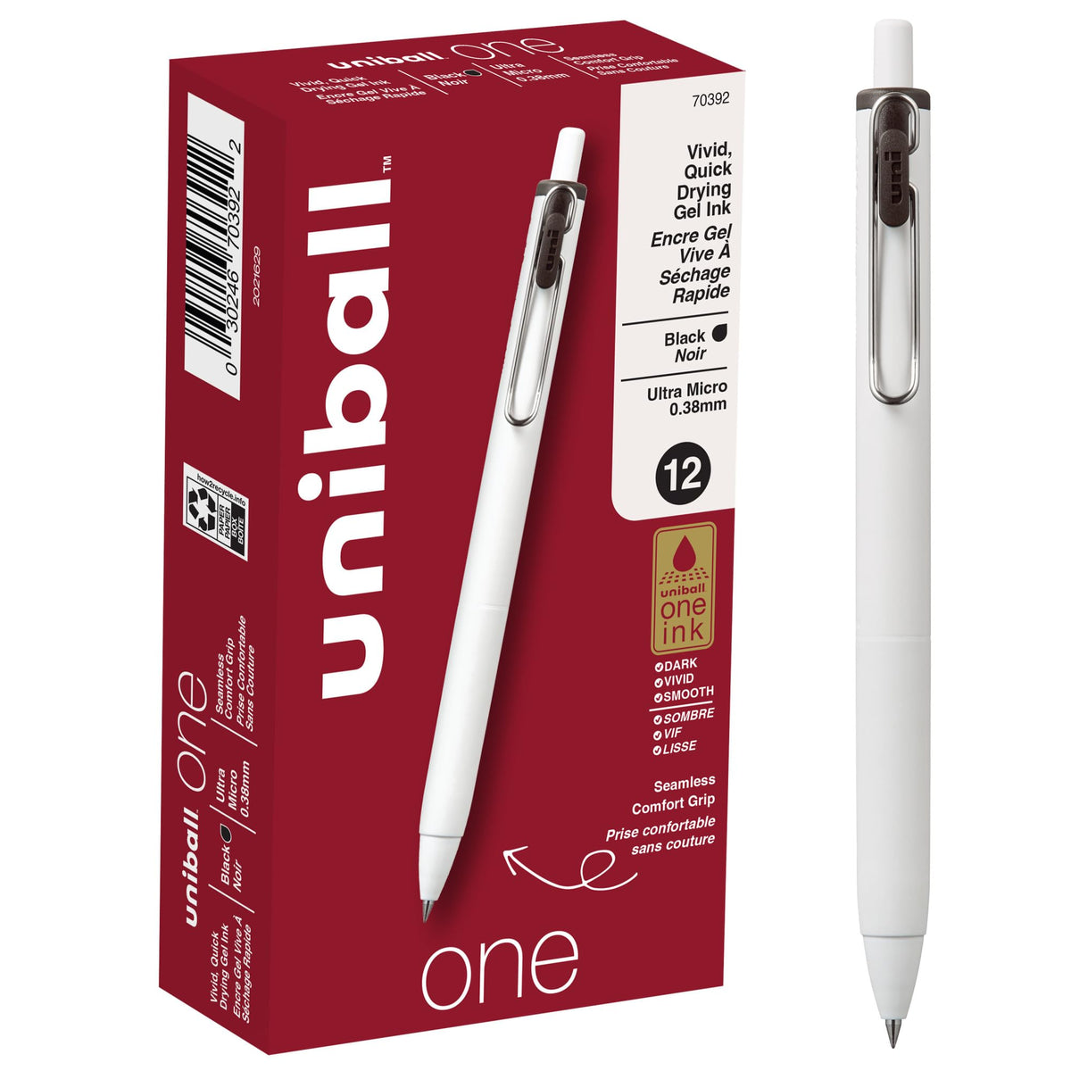 Uniball One Gel Pen 12 Pack; 0.38mm Ultra Micro Black Pens; Gel Ink Pens | Office Supplies Sold by Uniball are Pens; Ballpoint Pen; Colored Pens; Gel Pens; Fine Point; Smooth Writing Pens