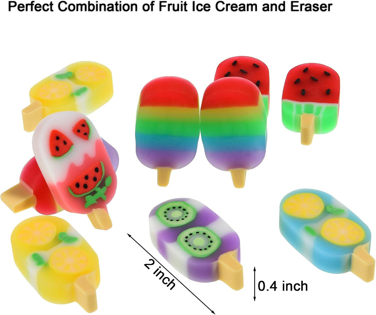 DOMG 16Pcs Ice Cream Erasers for Kids, Cute Fruit Shaped Fun Food Eraser for Classroom Rewards Party Favors