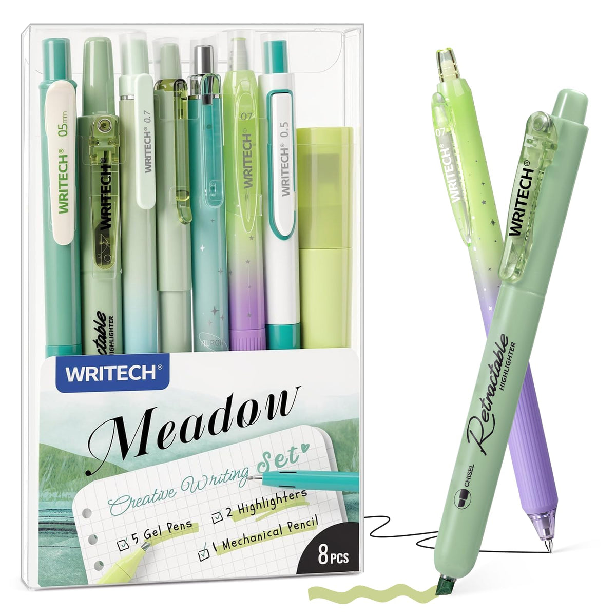 WRITECH Gel Pens Journaling Highlighters: Purple Pastel All-in-One Set 8ct