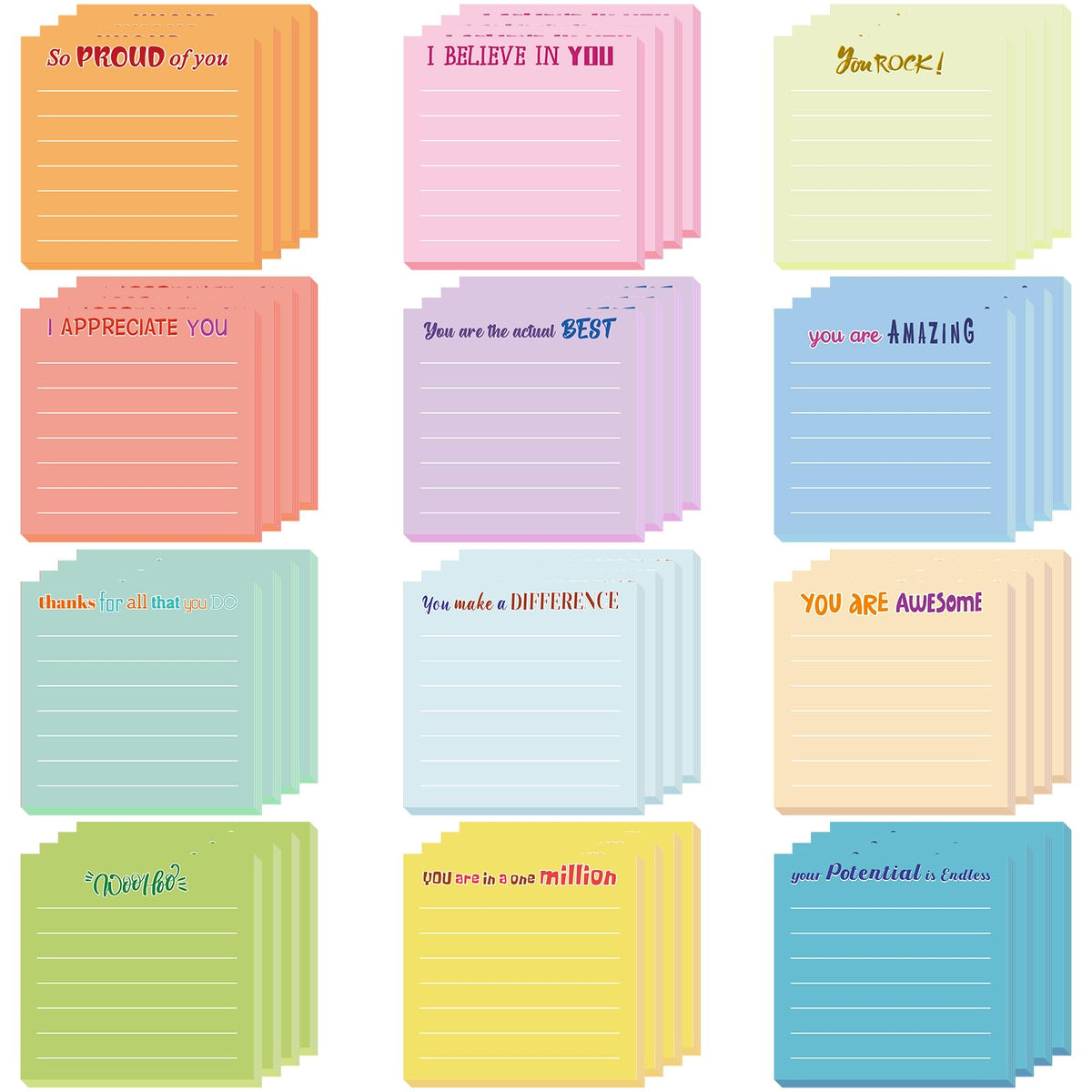Yinder 24 Pcs Inspirational Sticky Notes Gifts, Appreciation, Multicolor