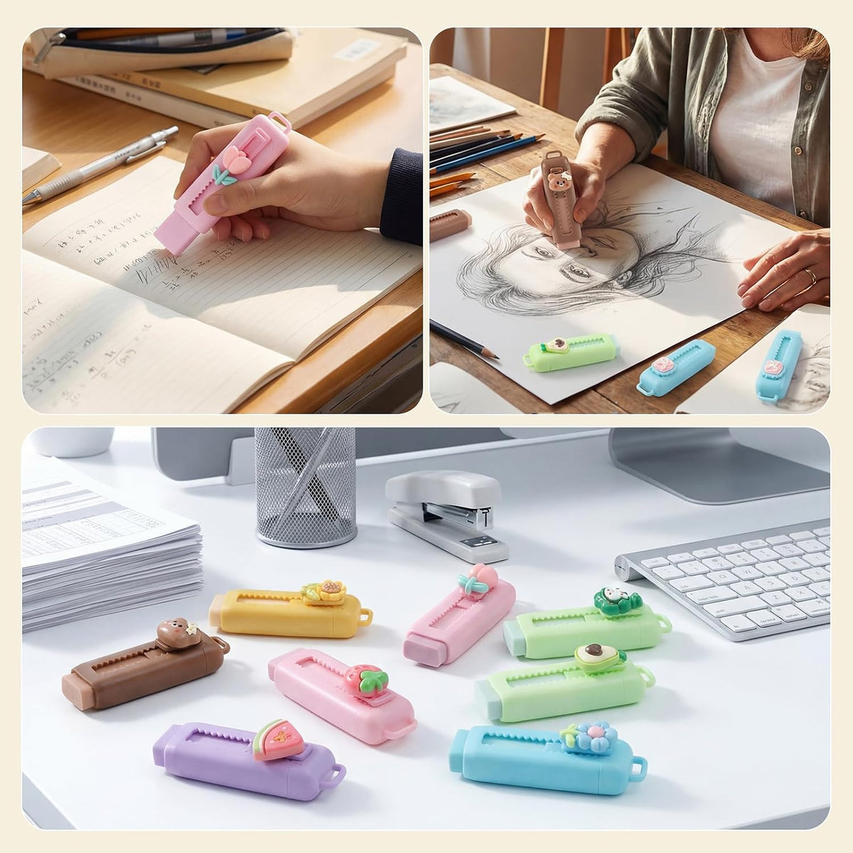 Retractable Erasers, 12 Pack Cute Erasers