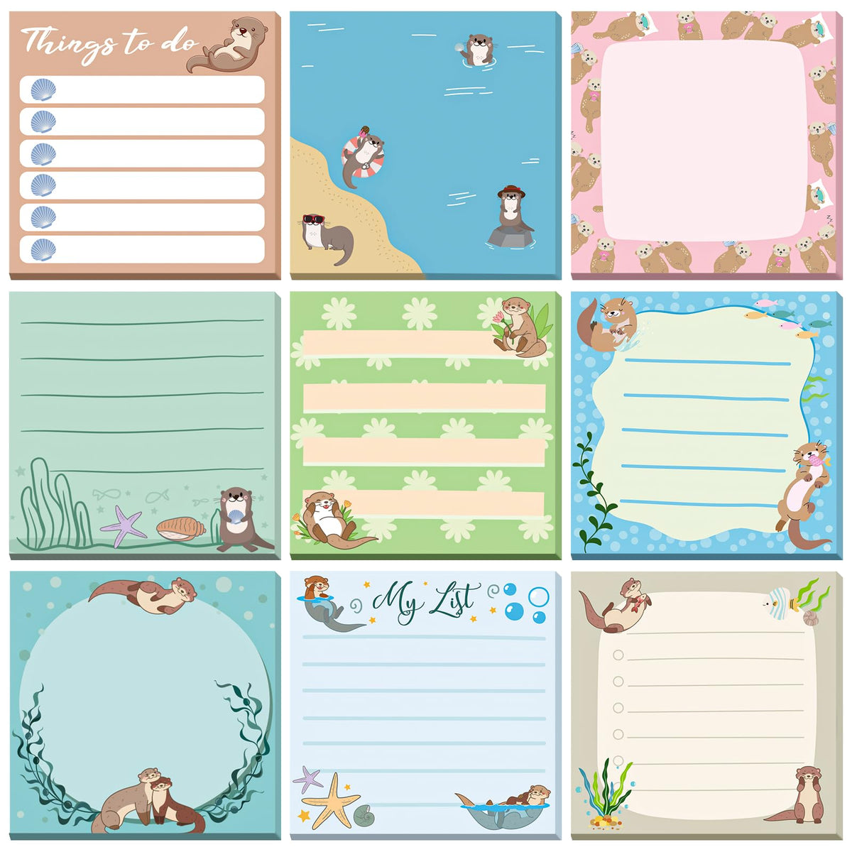 9 Pads Turtle Sticky Notes, 3x3 Inch Cute Stick Notepads