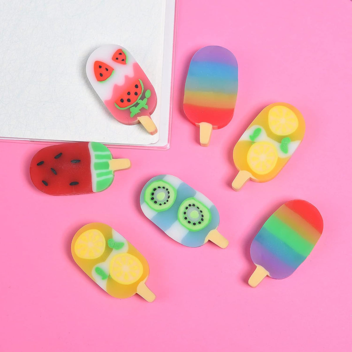 DOMG 16Pcs Ice Cream Erasers for Kids, Cute Fruit Shaped Fun Food Eraser for Classroom Rewards Party Favors