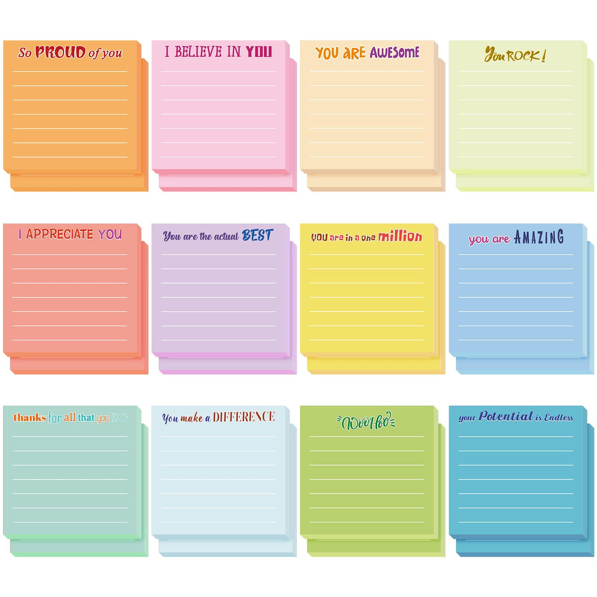 Yinder 24 Pcs Inspirational Sticky Notes Gifts, Appreciation, Multicolor