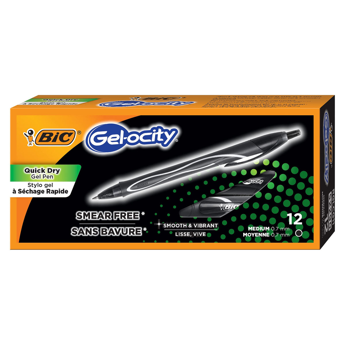 BIC Gelocity Quick Dry Assorted Colors Gel Pens, 12-Count Pack, 0.7 mm
