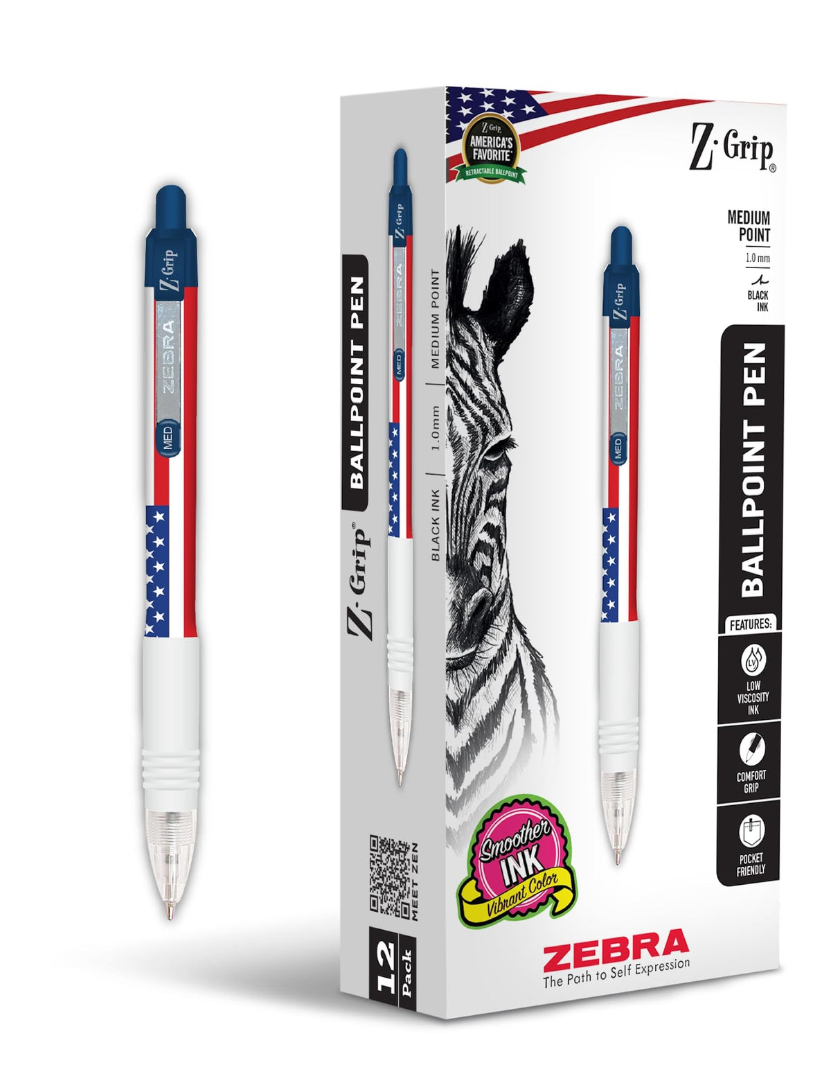 Zebra Pen Z-Grip Retractable Ballpoint Pen, Black Ink, 1.0mm, 10-Pack