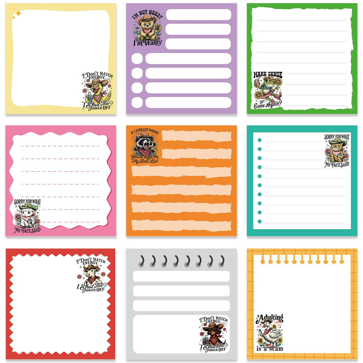 Pink Blue Aesthetic Sticky Notes 3x3 Gifts for Students 9-Pack