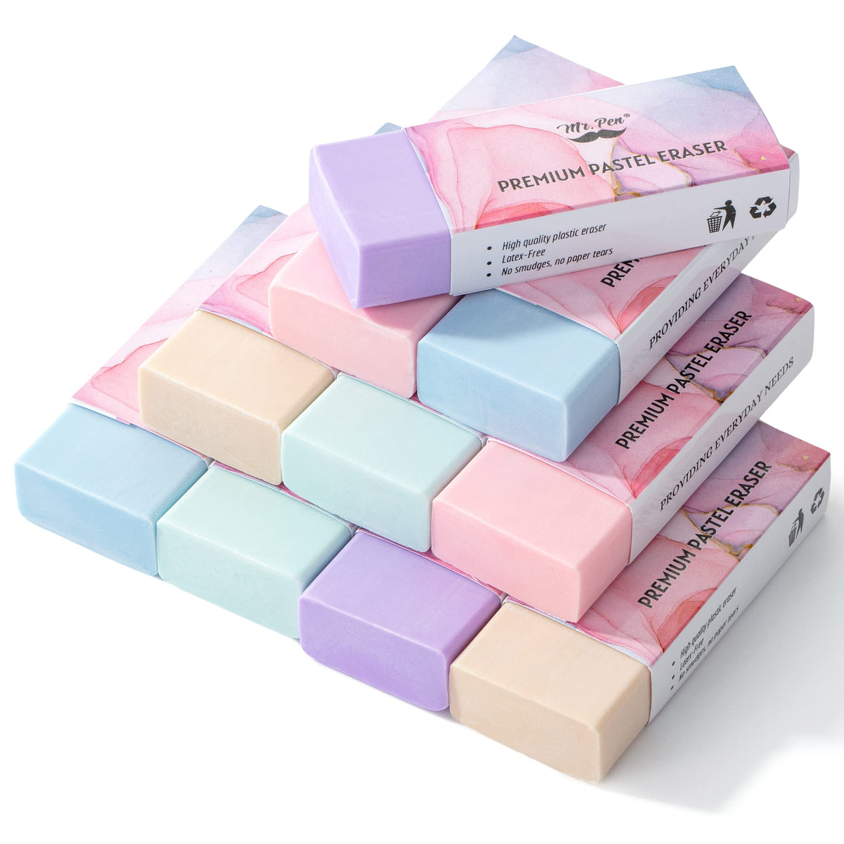 Mr. Pen- Pencil Eraser, 10 Pack, Pastel Colors