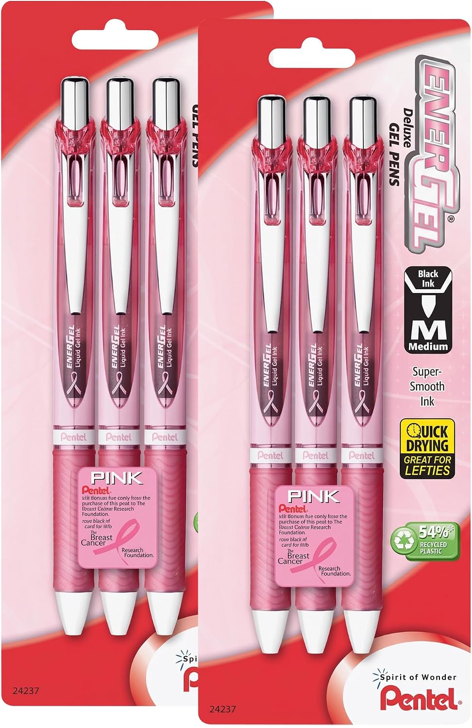 Pentel Pink BCA EnerGel Retractable Liquid Gel Pen, (0.7mm), Medium Line, Metal Tip, Pink Barrel, Black Ink, Pack of 3 (BL77PBP3A-BC)