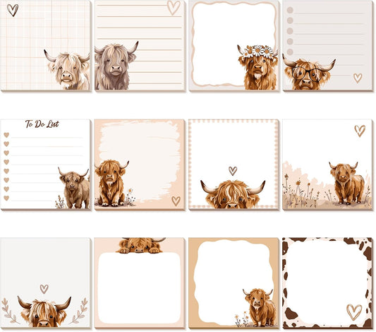 MotiMind Highland Cow Sticky Notes, 3 x 3 Inches