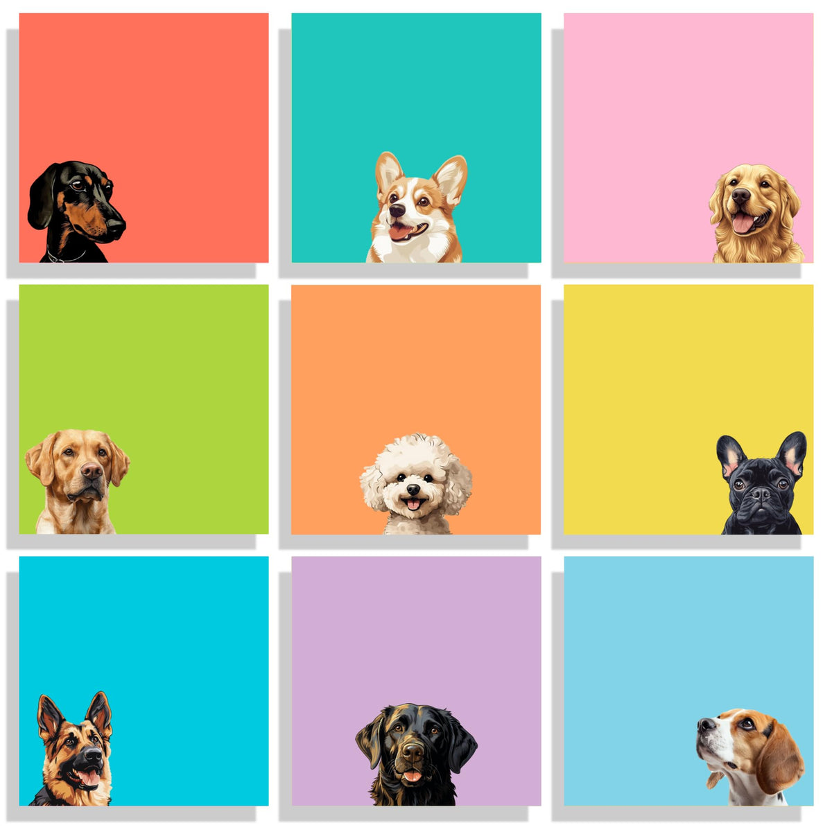 9 Pads Cute Sticky Notes Set, 3" x 3" Dog Self Stick Notepads, Funny Dog Stationery, Kawaii Adhesive Memo Pads, Dog Lover Gifts, Office Decor Desk Accessories, School Supplies