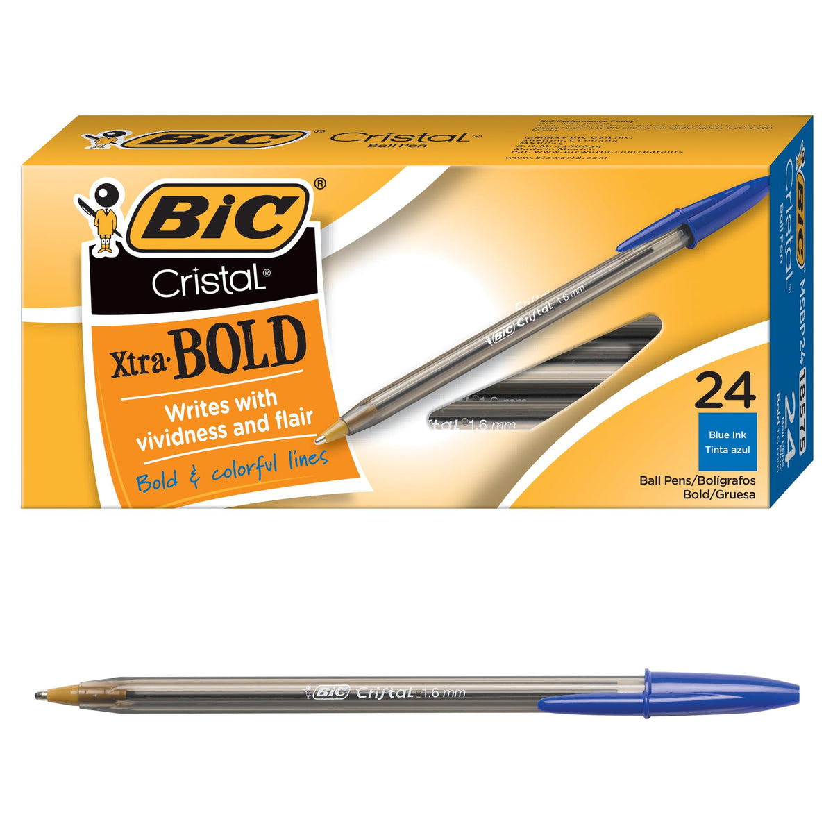 BIC Cristal Xtra Bold Ballpoint Pens, Bold Point, 1.6 mm, 24-Count Pack