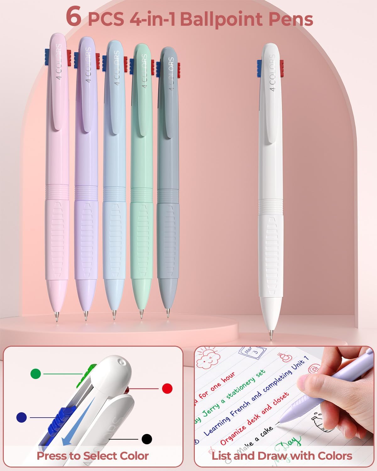 Four Candies 56PCS School Supplies with Pencil Case, Stationery Set, Pink