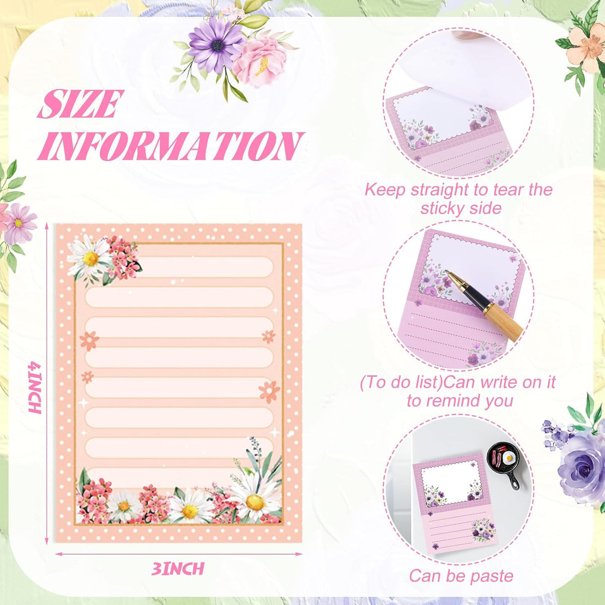 Chiisong 12 Pads Cute Sticky Notes Flower Sticky Notes