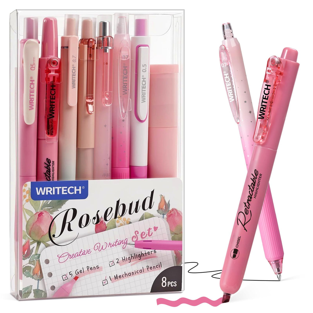 WRITECH Gel Pens Journaling Highlighters: Purple Pastel All-in-One Set 8ct