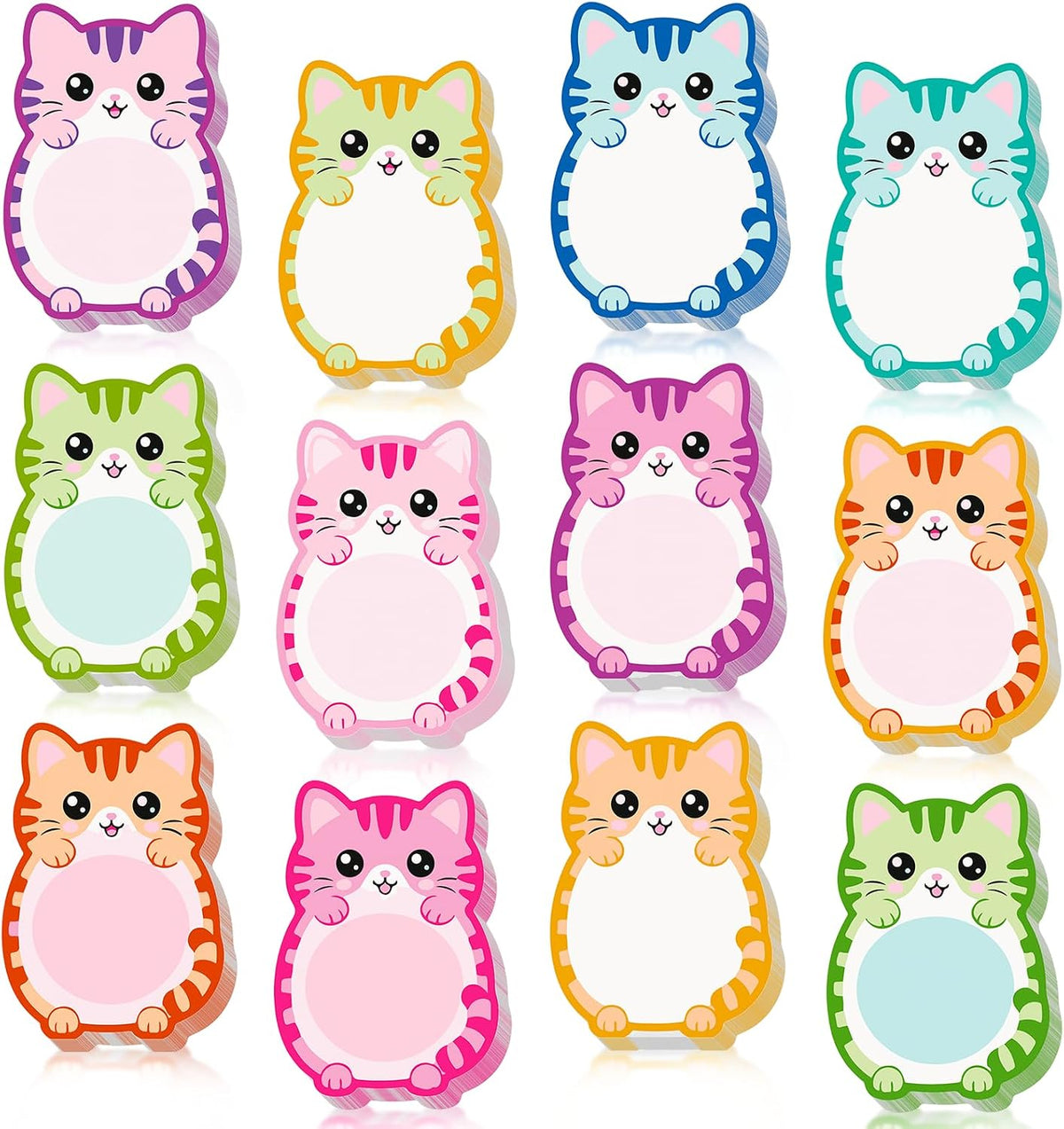 12 Pcs Cat Sticky Notes Cute Cat Shaped Note Pads Colorful Animal Self Sticky Post Notes Cute Cat Memo Sticky Tabs for School Office Home Stationery Supplies Party Favors