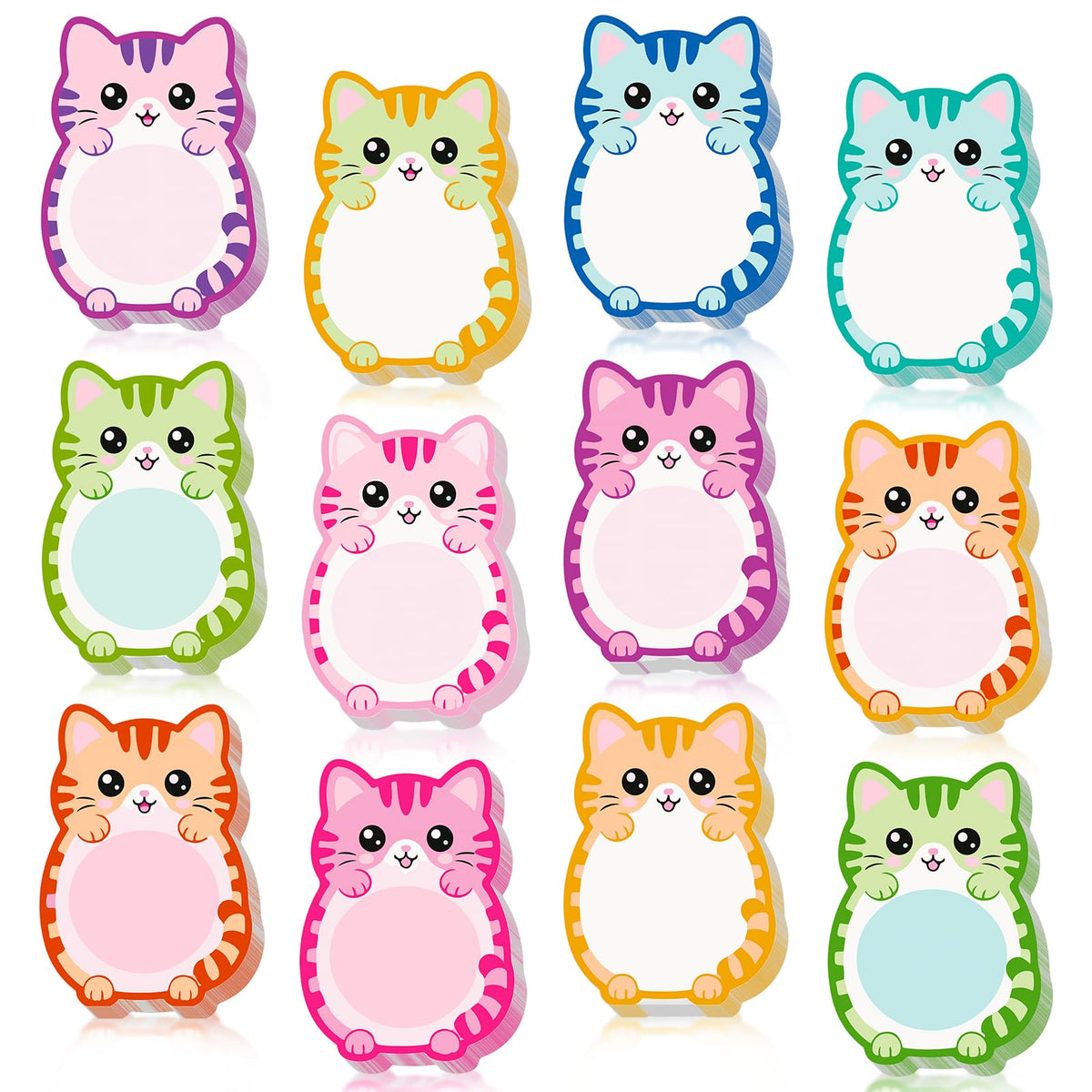 12 Pcs Cat Sticky Notes Cute Cat Shaped Note Pads Colorful Animal Self Sticky Post Notes Cute Cat Memo Sticky Tabs for School Office Home Stationery Supplies Party Favors