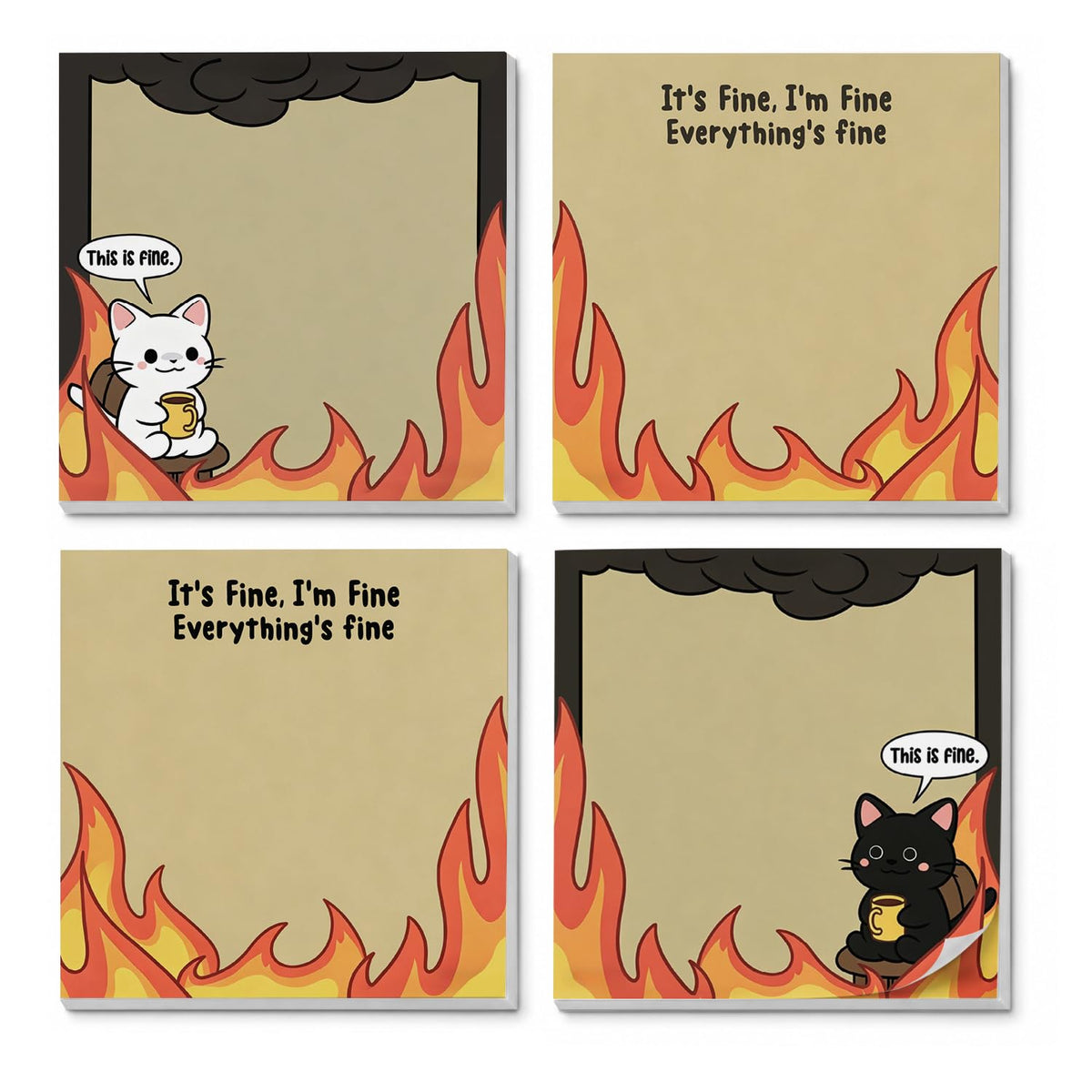 Cat Sticky Notes 3x3, Funny Cute Cat Sticky Notes 4 Pads, Cute Notepads Office Supplies Gifts for Women Men Coworkers Cat Lovers