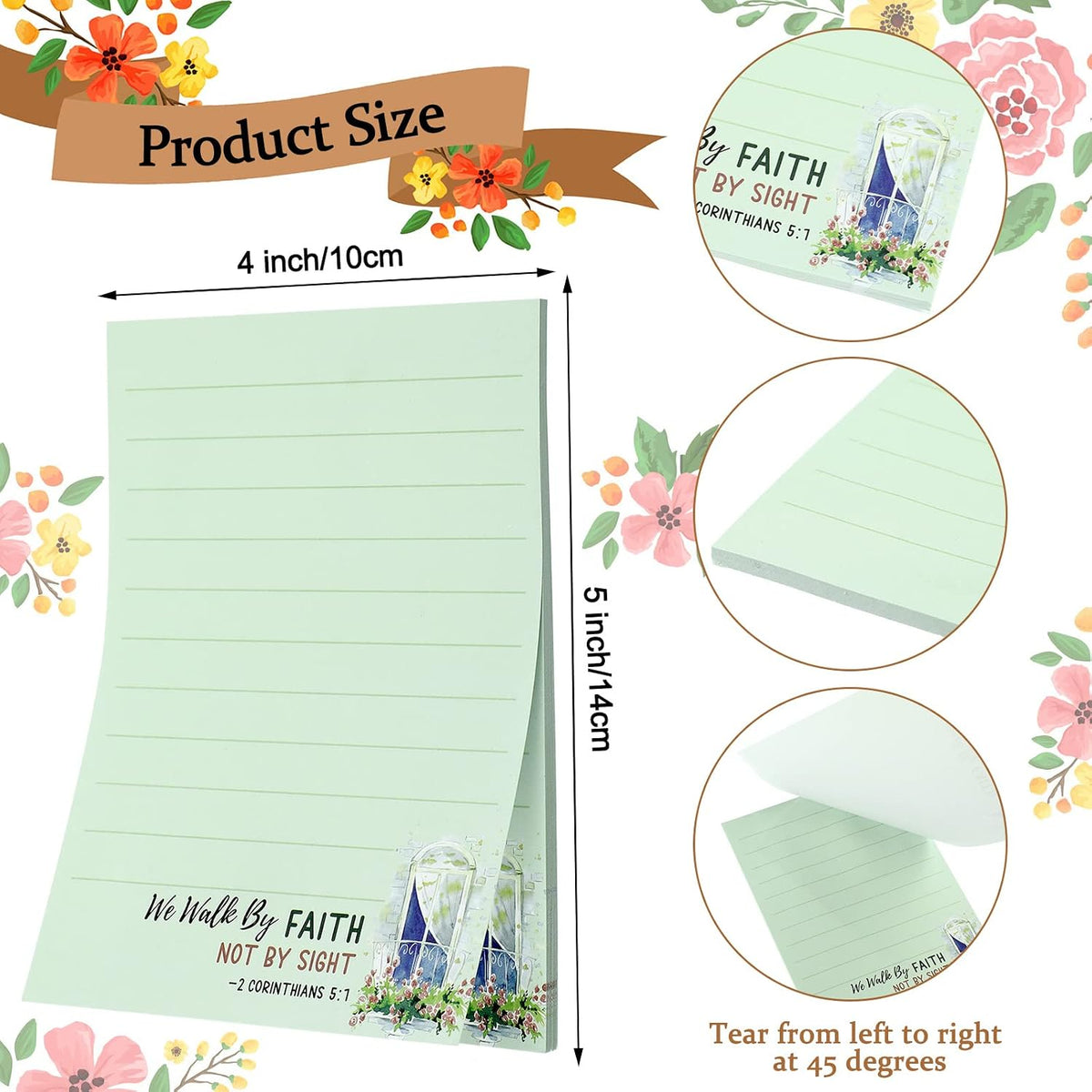 Gersoniel 8 Pack Bible Verse Notepads Christian Sticky Notes,Fresh Style