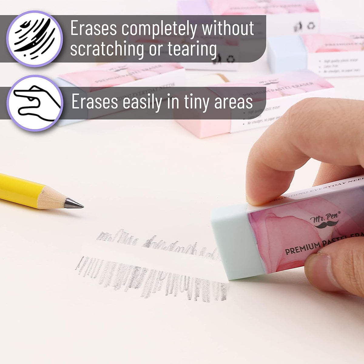 Mr. Pen- Pencil Eraser, 10 Pack, Pastel Colors