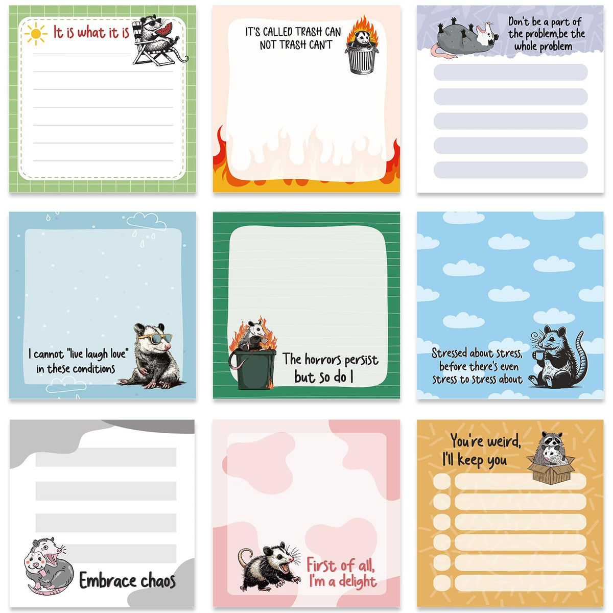 Funny Cat Sticky Notes 3x3 Gifts Cat Lovers 9-Pack