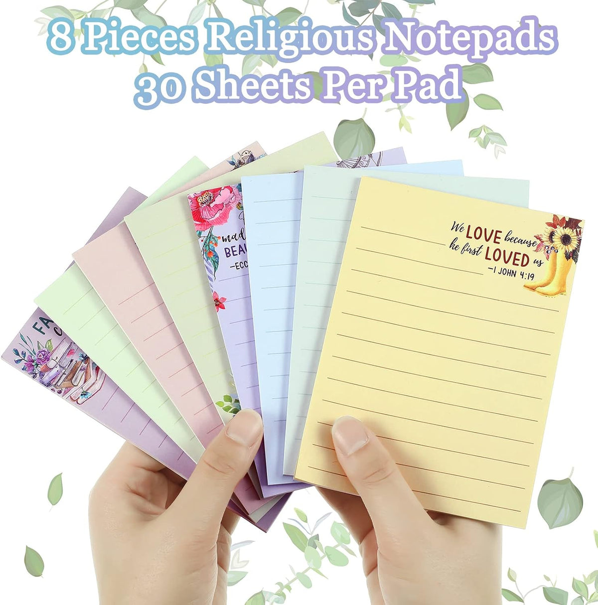 Gersoniel 8 Pack Bible Verse Notepads Christian Sticky Notes,Fresh Style