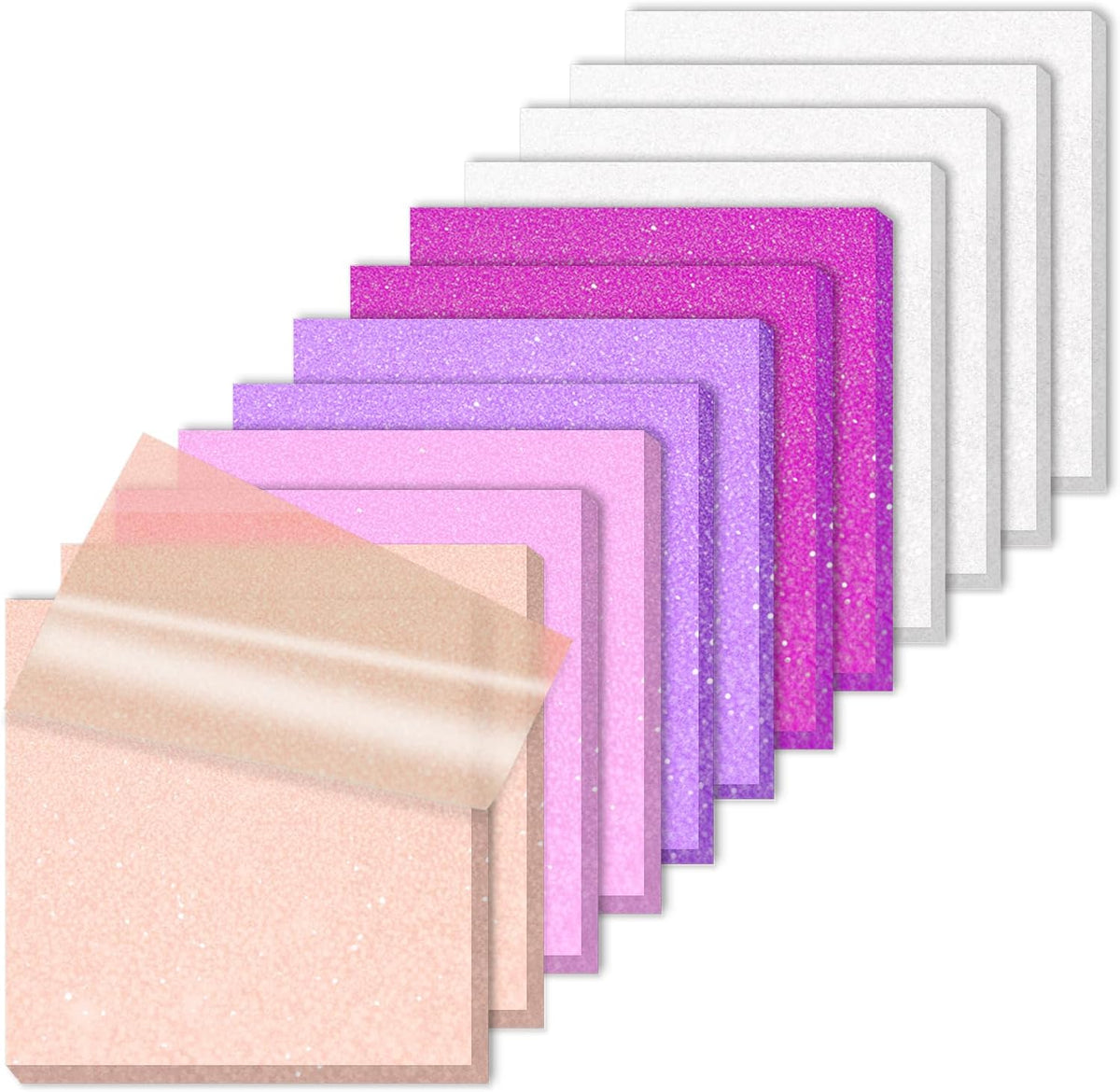 Transparent Sticky Notes Glitter 3"X3" 600 Sheets PET Dreamy Violet 12 Pads