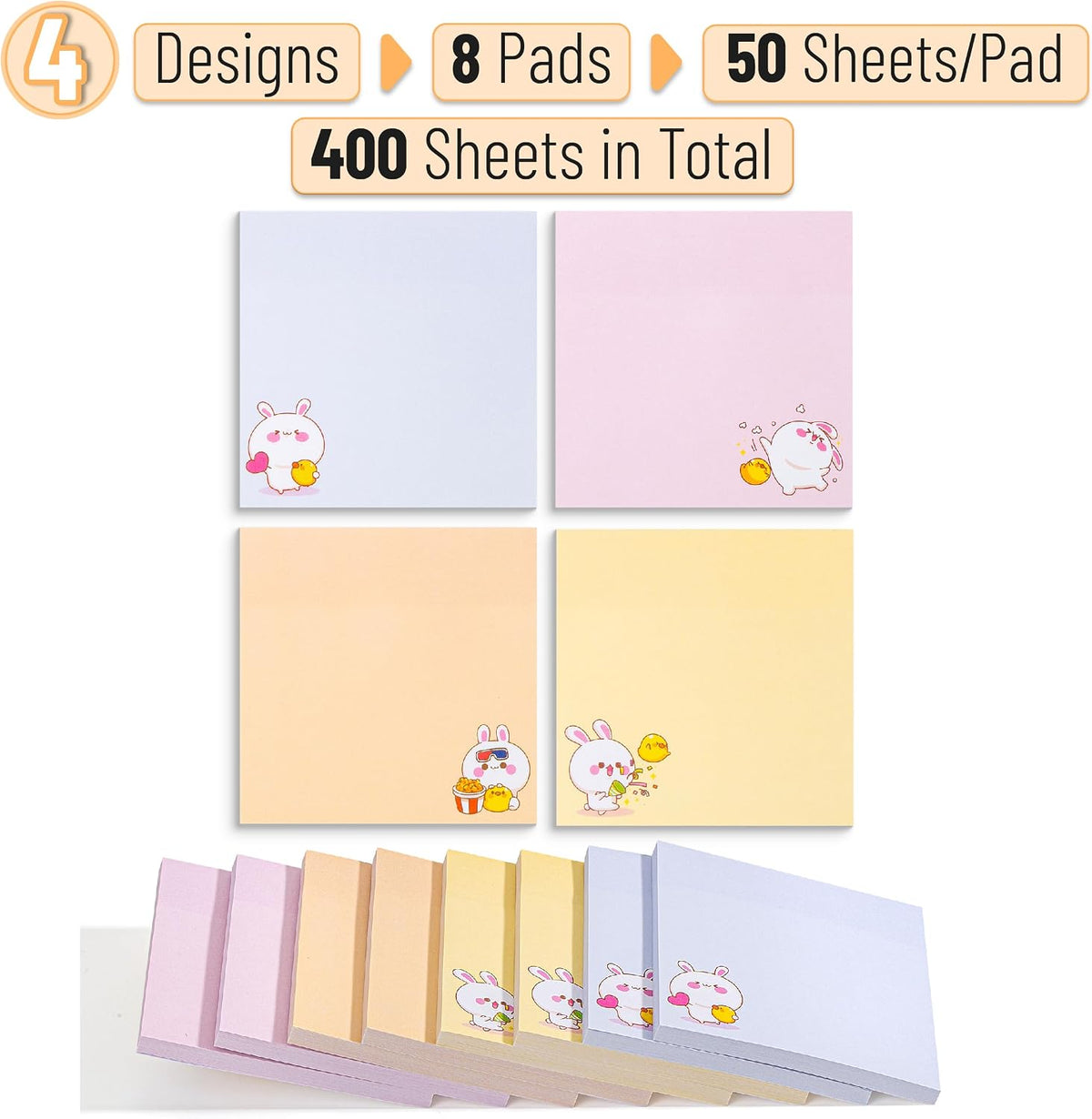 Mr. Pen- Aesthetic Sticky Notes, 3"x3", 8 Pads, 400 Sheets, 4 Designs