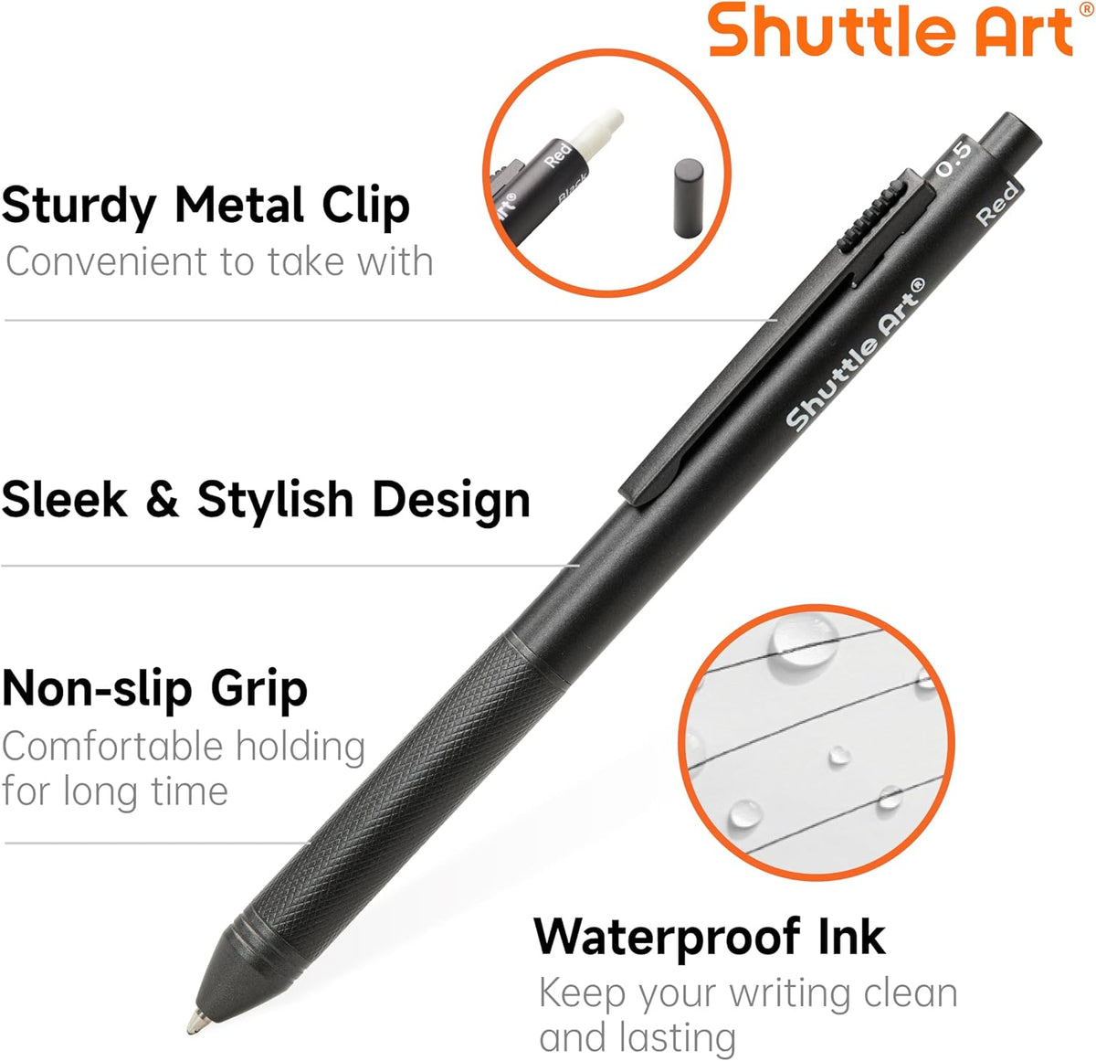 Shuttle Art 4 in 1 Gravity-activated Multicolor Pen, 2 Pack Retractable Ballpoint Pens with 1.0mm Black Blue Red Ink and 0.5mm Mechanical Pencil, Pens Gift Set for Writing Note Taking School Office