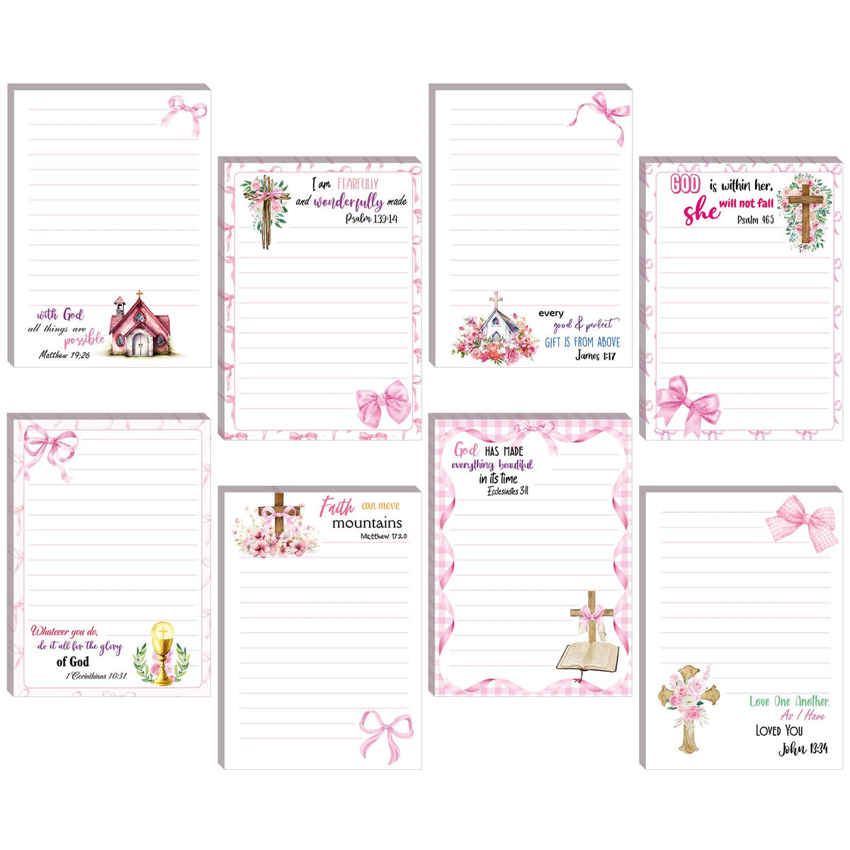 Gersoniel 8 Pack Bible Verse Notepads Christian Sticky Notes,Fresh Style